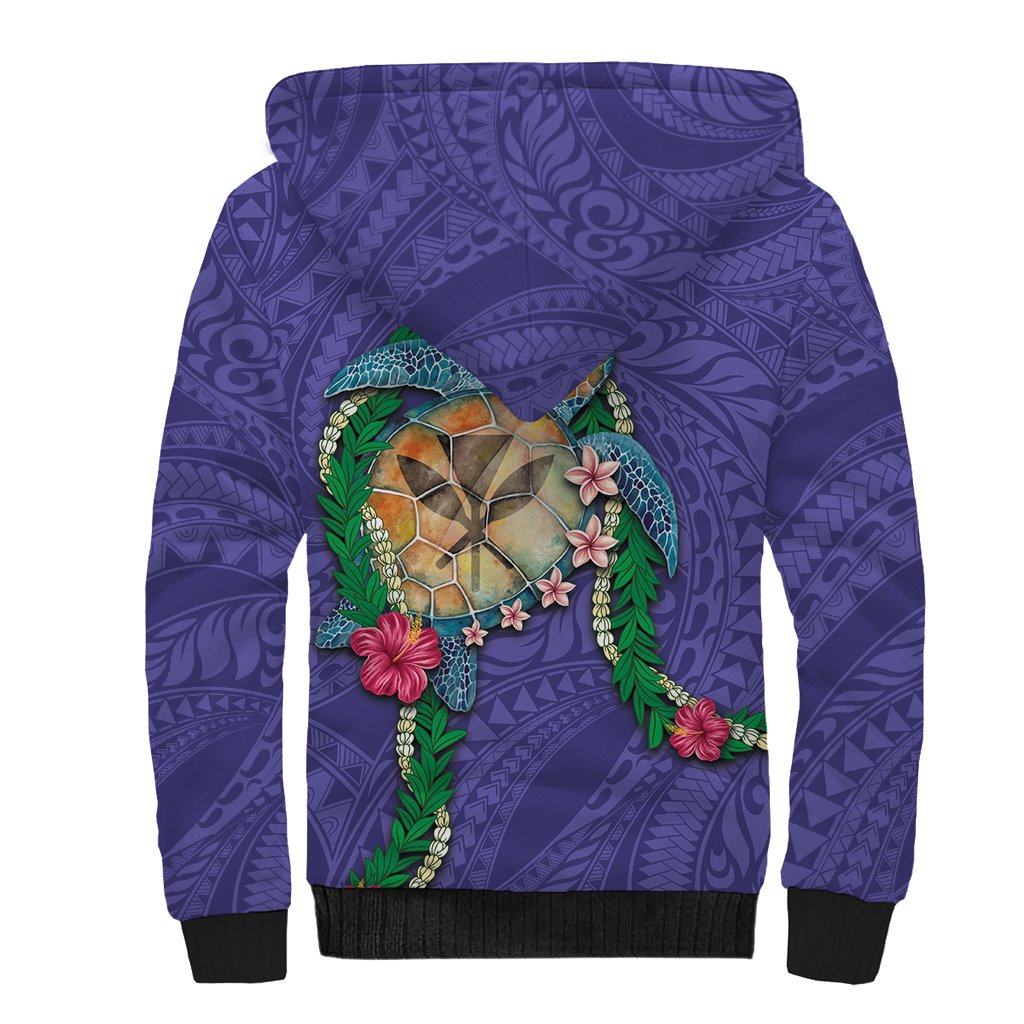 Hawaii Pikake and Maile Lei Sherpa Hoodie Honu Polynesian Pattern Purple Color LT03 - Polynesian Pride