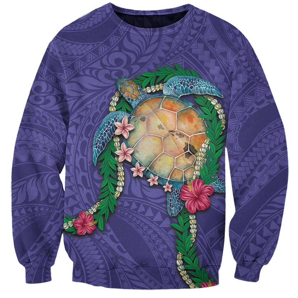 Hawaii Pikake and Maile Lei Sweatshirt Honu Polynesian Pattern Purple Color LT03 Unisex Purple - Polynesian Pride
