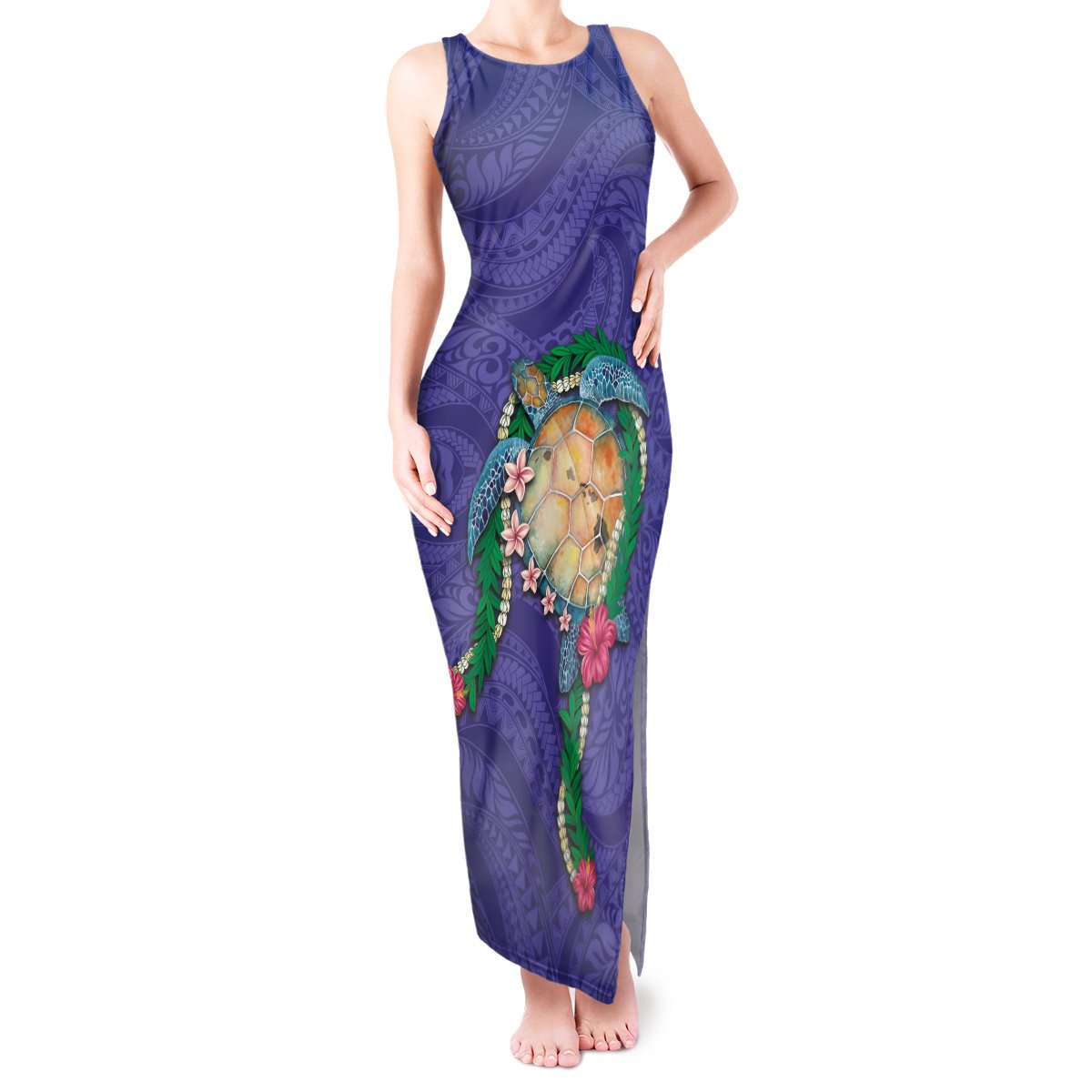 Hawaii Pikake and Maile Lei Tank Maxi Dress Honu Polynesian Pattern Purple Color LT03 Women Purple - Polynesian Pride