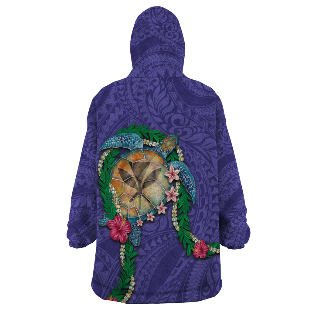 Hawaii Pikake and Maile Lei Wearable Blanket Hoodie Honu Polynesian Pattern Purple Color LT03 - Polynesian Pride
