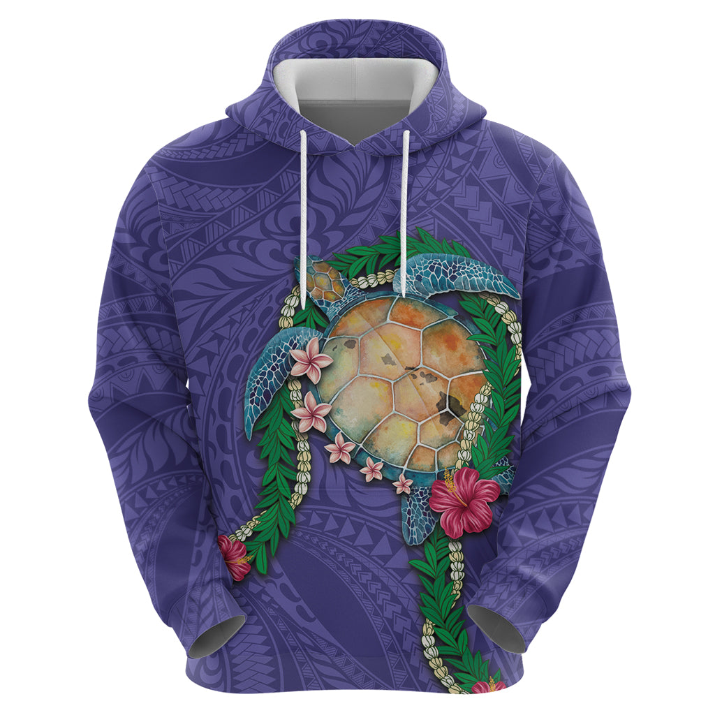 Hawaii Pikake and Maile Lei Zip Hoodie Honu Polynesian Pattern Purple Color