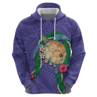 Hawaii Pikake and Maile Lei Zip Hoodie Honu Polynesian Pattern Purple Color