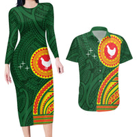 Manu'a Cession Day Couples Matching Long Sleeve Bodycon Dress and Hawaiian Shirt Polynesian Pattern LT03 Green - Polynesian Pride