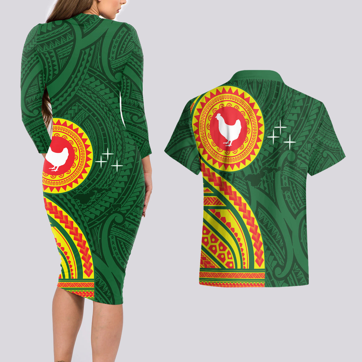 Manu'a Cession Day Couples Matching Long Sleeve Bodycon Dress and Hawaiian Shirt Polynesian Pattern LT03 - Polynesian Pride
