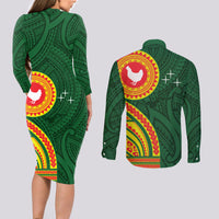 Manu'a Cession Day Couples Matching Long Sleeve Bodycon Dress and Long Sleeve Button Shirt Polynesian Pattern LT03 - Polynesian Pride
