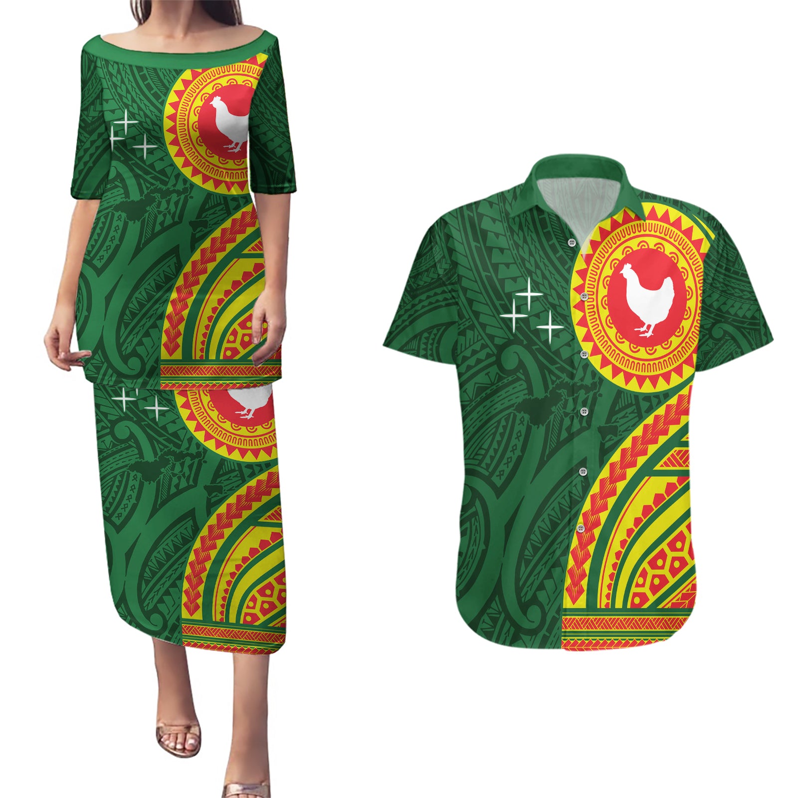 Manu'a Cession Day Couples Matching Puletasi and Hawaiian Shirt Polynesian Pattern LT03 Green - Polynesian Pride