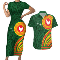 Manu'a Cession Day Couples Matching Short Sleeve Bodycon Dress and Hawaiian Shirt Polynesian Pattern LT03 Green - Polynesian Pride