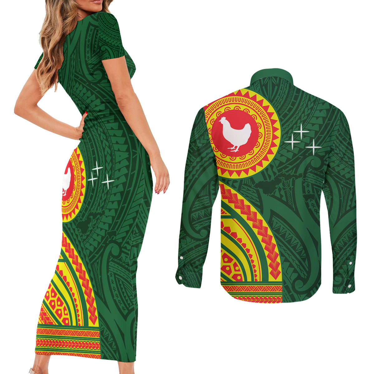 Manu'a Cession Day Couples Matching Short Sleeve Bodycon Dress and Long Sleeve Button Shirt Polynesian Pattern LT03 - Polynesian Pride