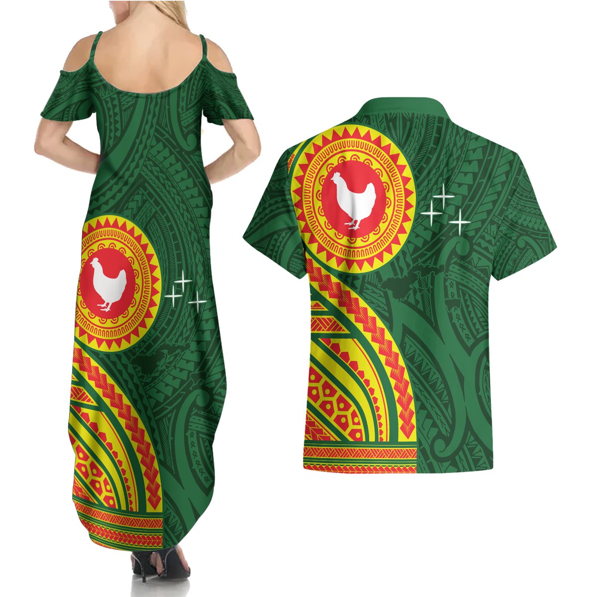 Manu'a Cession Day Couples Matching Summer Maxi Dress and Hawaiian Shirt Polynesian Pattern LT03 - Polynesian Pride