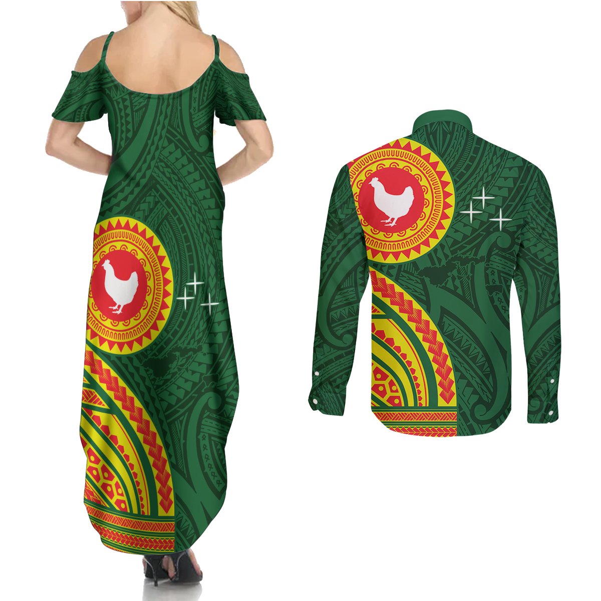 Manu'a Cession Day Couples Matching Summer Maxi Dress and Long Sleeve Button Shirt Polynesian Pattern LT03 - Polynesian Pride