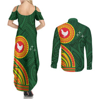 Manu'a Cession Day Couples Matching Summer Maxi Dress and Long Sleeve Button Shirt Polynesian Pattern LT03 - Polynesian Pride