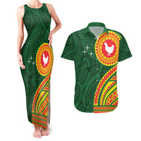 Manu'a Cession Day Couples Matching Tank Maxi Dress and Hawaiian Shirt Polynesian Pattern LT03 Green - Polynesian Pride