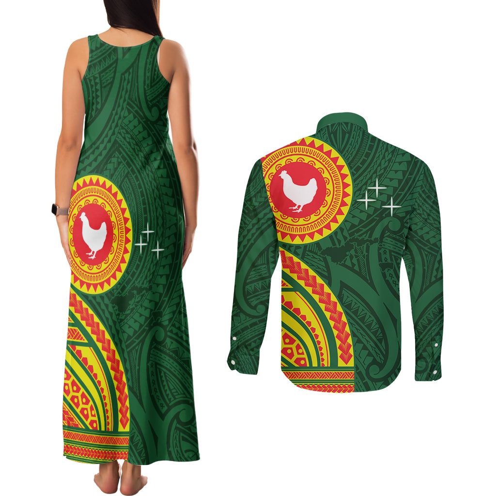 Manu'a Cession Day Couples Matching Tank Maxi Dress and Long Sleeve Button Shirt Polynesian Pattern LT03 - Polynesian Pride