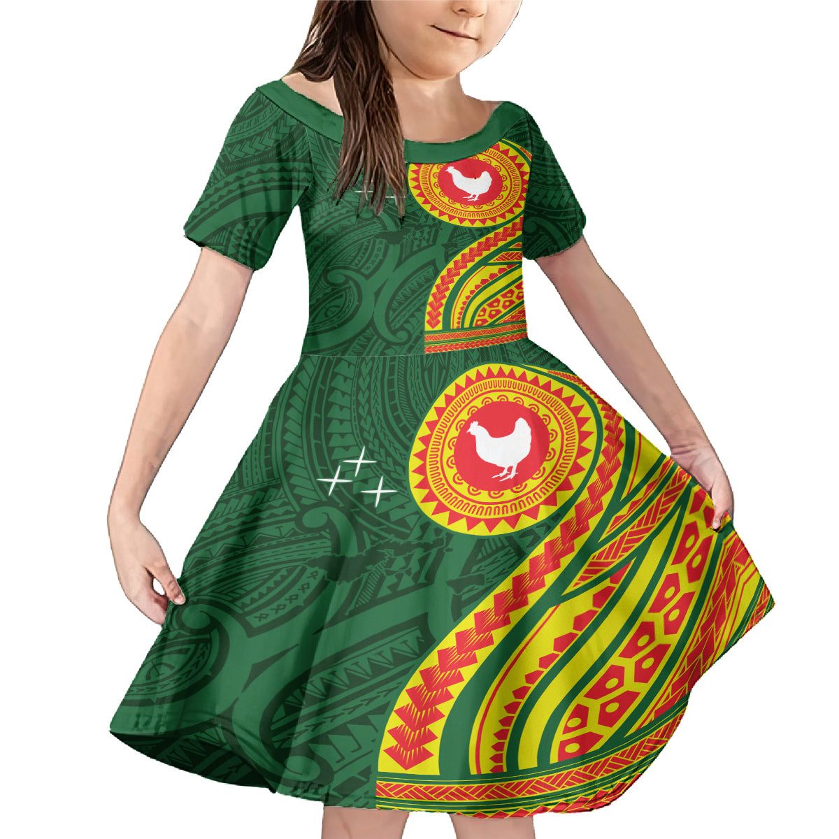 Manu'a Cession Day Family Matching Mermaid Dress and Hawaiian Shirt Polynesian Pattern LT03 Daughter's Dress Green - Polynesian Pride