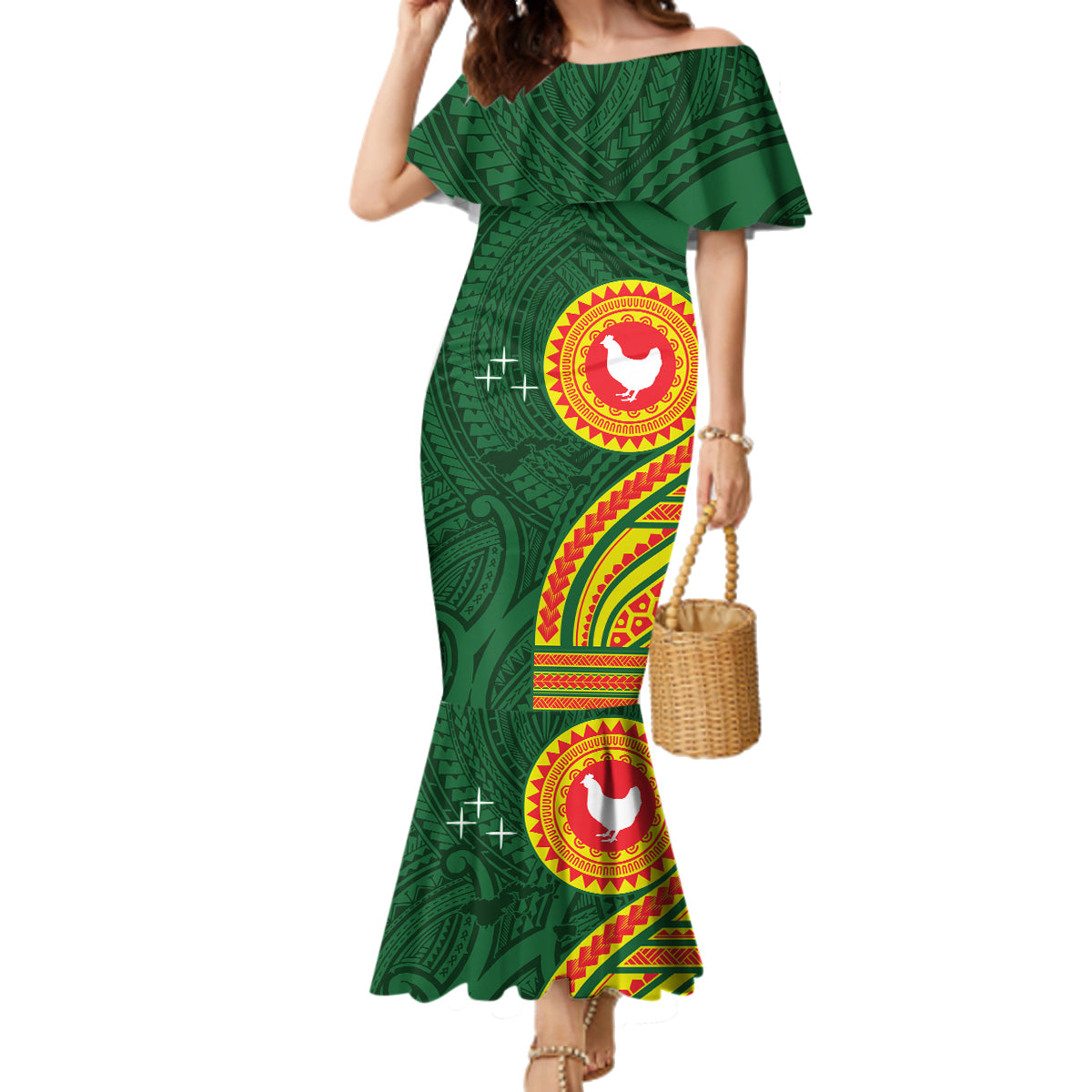 Manu'a Cession Day Family Matching Mermaid Dress and Hawaiian Shirt Polynesian Pattern LT03 Mom's Dress Green - Polynesian Pride