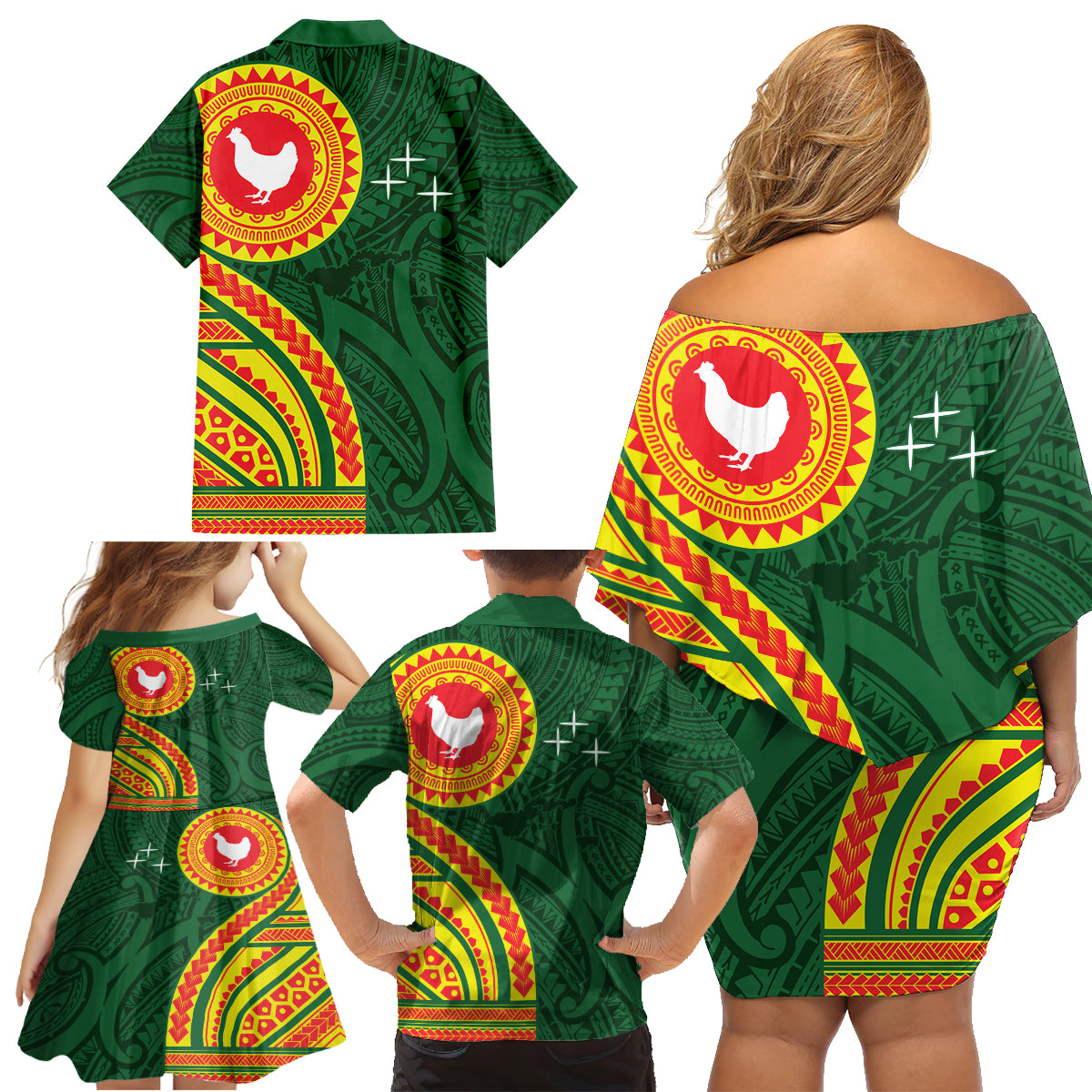Manu'a Cession Day Family Matching Off Shoulder Short Dress and Hawaiian Shirt Polynesian Pattern LT03 - Polynesian Pride