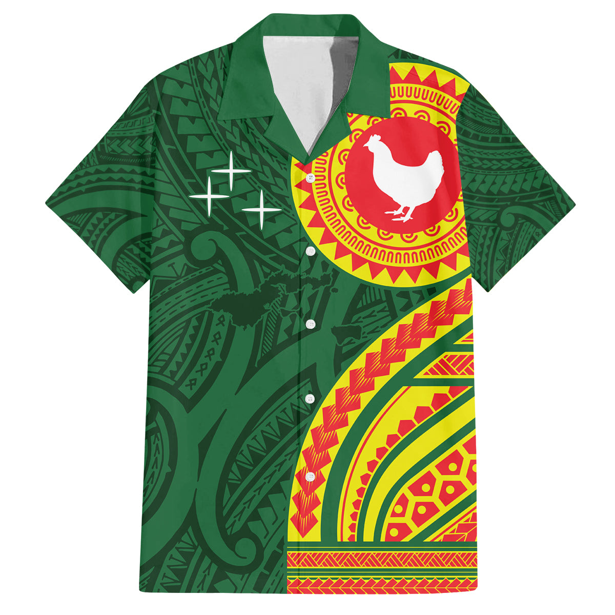 Manu'a Cession Day Family Matching Off Shoulder Short Dress and Hawaiian Shirt Polynesian Pattern LT03 Dad's Shirt - Short Sleeve Green - Polynesian Pride