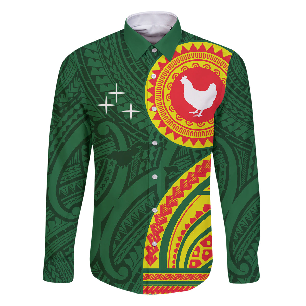 Manu'a Cession Day Family Matching Puletasi and Hawaiian Shirt Polynesian Pattern LT03 Dad's Shirt - Long Sleeve Green - Polynesian Pride
