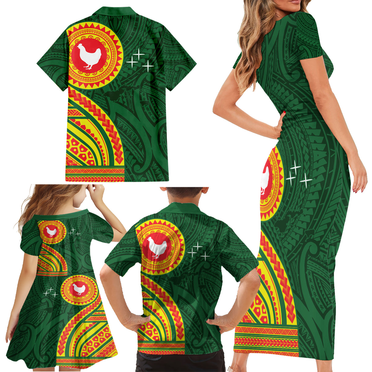 Manu'a Cession Day Family Matching Short Sleeve Bodycon Dress and Hawaiian Shirt Polynesian Pattern