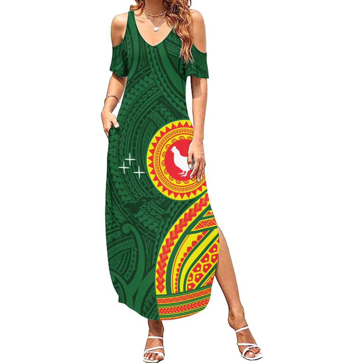 Manu'a Cession Day Family Matching Summer Maxi Dress and Hawaiian Shirt Polynesian Pattern LT03 Mom's Dress Green - Polynesian Pride