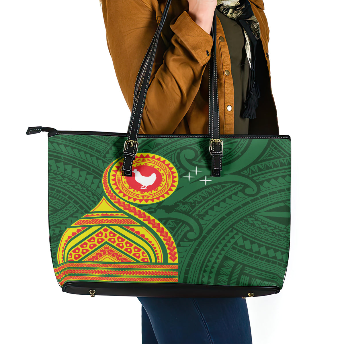 Manu'a Cession Day Leather Tote Bag Polynesian Pattern LT03 - Polynesian Pride