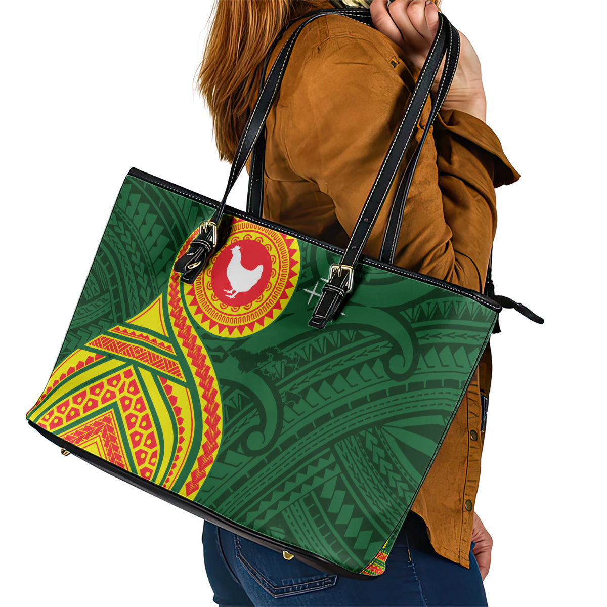Manu'a Cession Day Leather Tote Bag Polynesian Pattern LT03 - Polynesian Pride