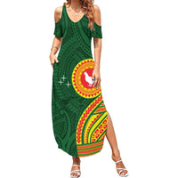 Manu'a Cession Day Summer Maxi Dress Polynesian Pattern LT03 Women Green - Polynesian Pride