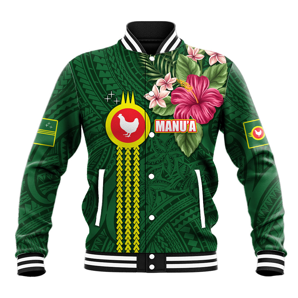 Manu'a Cession Day 120th Anniversary Baseball Jacket Polynesian Pattern and Hibiscus Flower LT03 Unisex Green - Polynesian Pride
