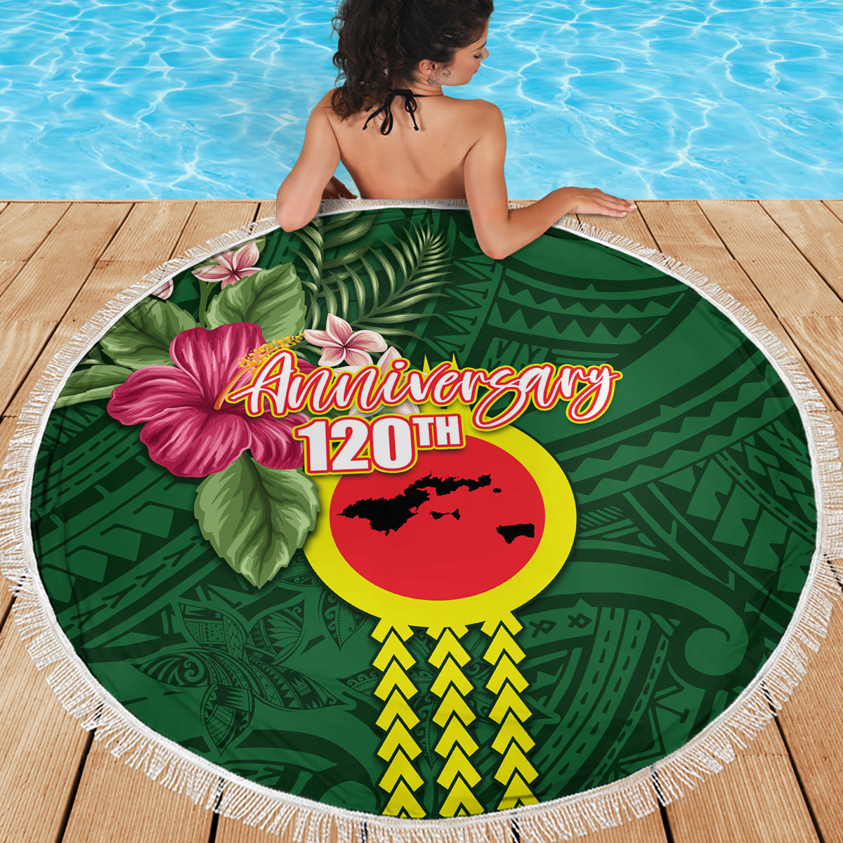 Manu'a Cession Day 120th Anniversary Beach Blanket Polynesian Pattern and Hibiscus Flower LT03 - Polynesian Pride