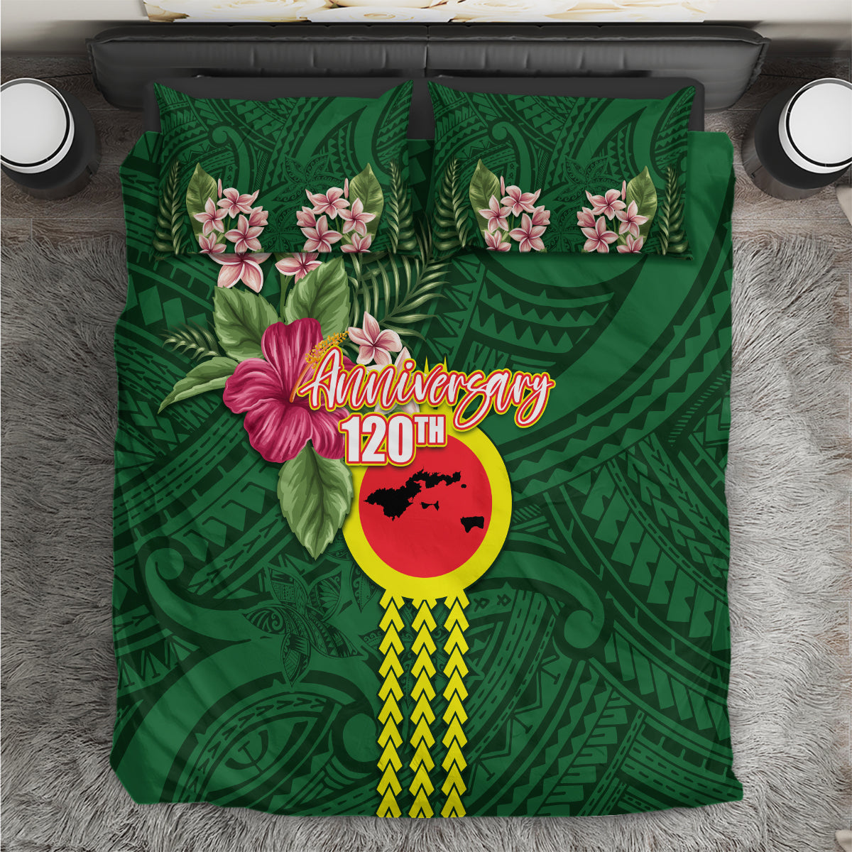 Manu'a Cession Day 120th Anniversary Bedding Set Polynesian Pattern and Hibiscus Flower LT03 Green - Polynesian Pride