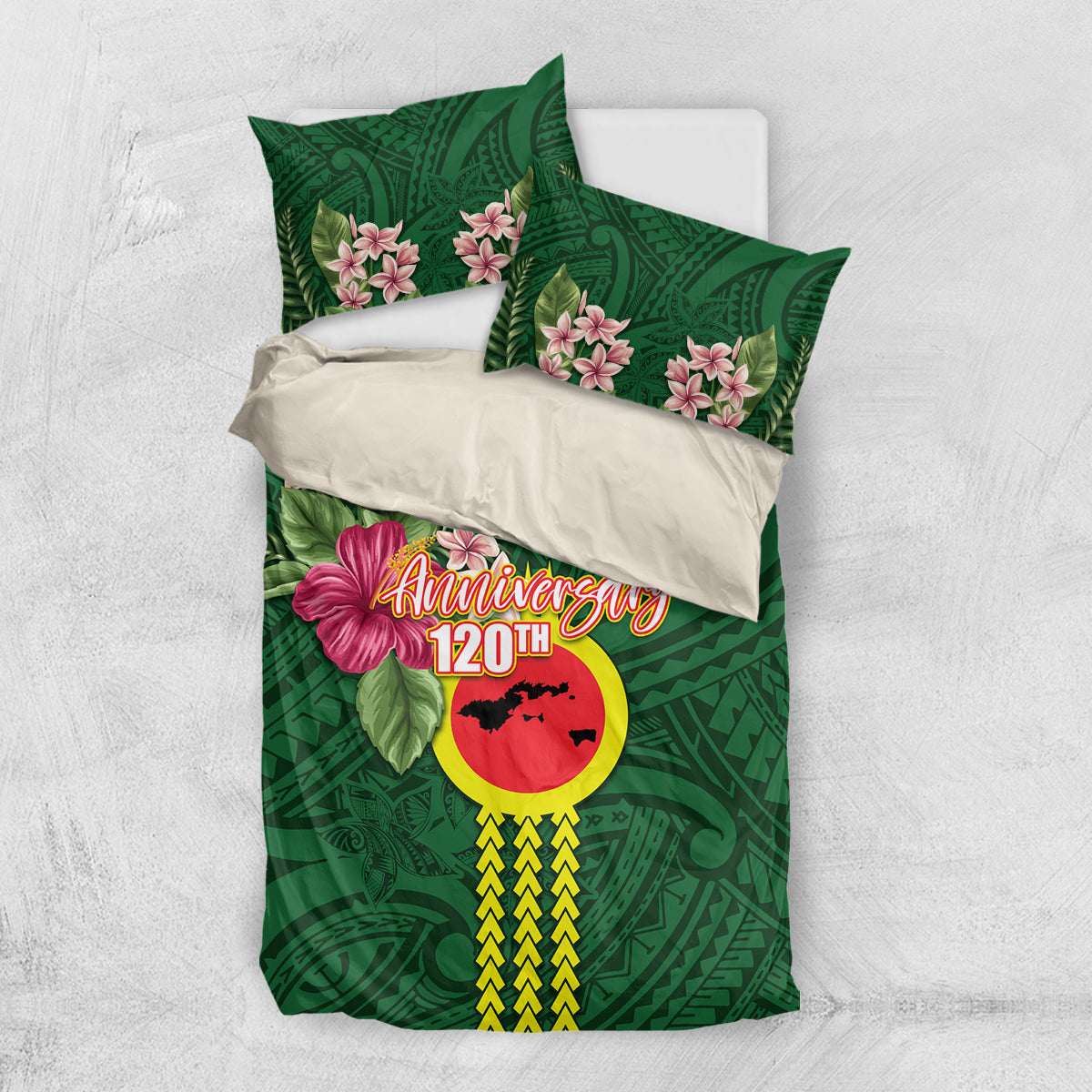Manu'a Cession Day 120th Anniversary Bedding Set Polynesian Pattern and Hibiscus Flower LT03 US Twin 172cm x 218cm Green - Polynesian Pride