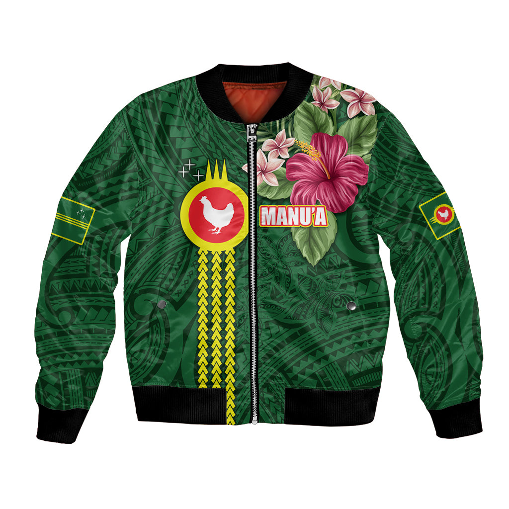 Manu'a Cession Day 120th Anniversary Bomber Jacket Polynesian Pattern and Hibiscus Flower LT03 Unisex Green - Polynesian Pride