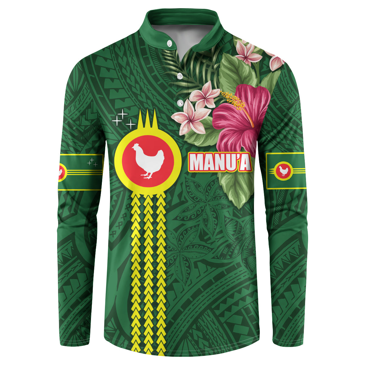 Manu'a Cession Day 120th Anniversary Button Sweatshirt Polynesian Pattern and Hibiscus Flower LT03 Green - Polynesian Pride