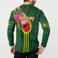 Manu'a Cession Day 120th Anniversary Button Sweatshirt Polynesian Pattern and Hibiscus Flower LT03 - Polynesian Pride