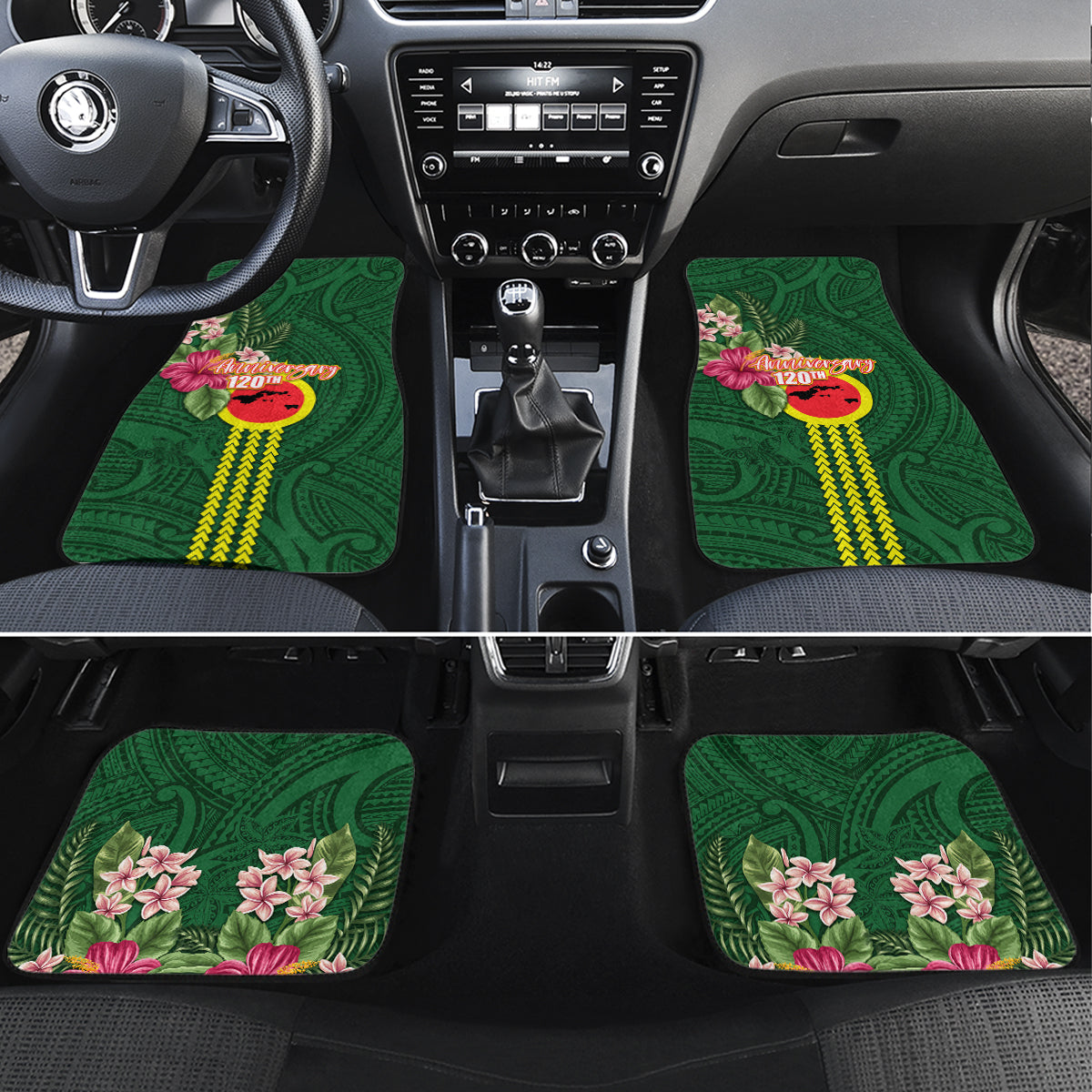 Manu'a Cession Day 120th Anniversary Car Mats Polynesian Pattern and Hibiscus Flower LT03 Set 4pcs Green - Polynesian Pride