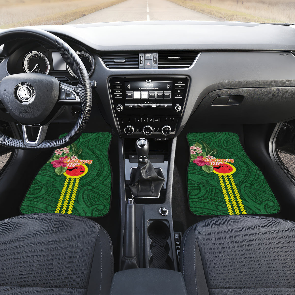 Manu'a Cession Day 120th Anniversary Car Mats Polynesian Pattern and Hibiscus Flower LT03 Set 2pcs - Front Green - Polynesian Pride