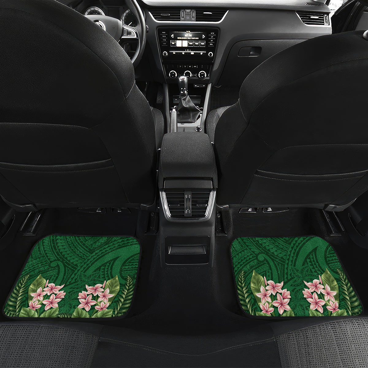 Manu'a Cession Day 120th Anniversary Car Mats Polynesian Pattern and Hibiscus Flower LT03 Set 2pcs - Back Green - Polynesian Pride