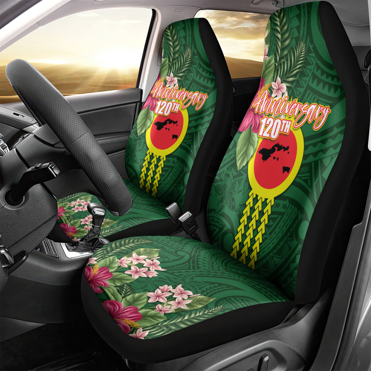Manu'a Cession Day 120th Anniversary Car Seat Cover Polynesian Pattern and Hibiscus Flower