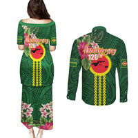 Manu'a Cession Day 120th Anniversary Couples Matching Puletasi and Long Sleeve Button Shirt Polynesian Pattern and Hibiscus Flower LT03 - Polynesian Pride