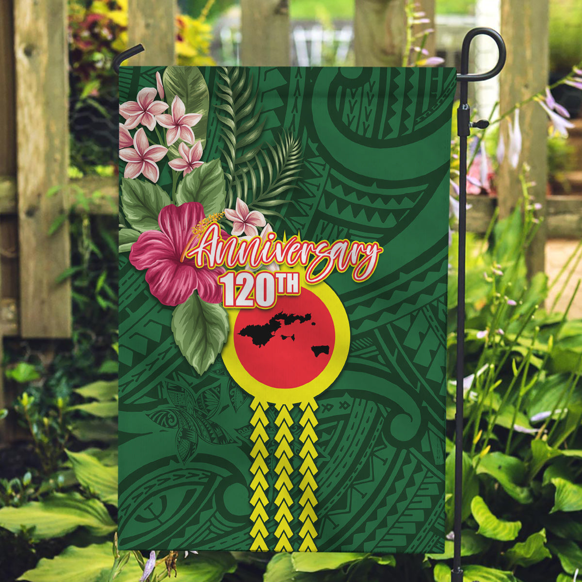 Manu'a Cession Day 120th Anniversary Garden Flag Polynesian Pattern and Hibiscus Flower LT03 Garden Flag Green - Polynesian Pride