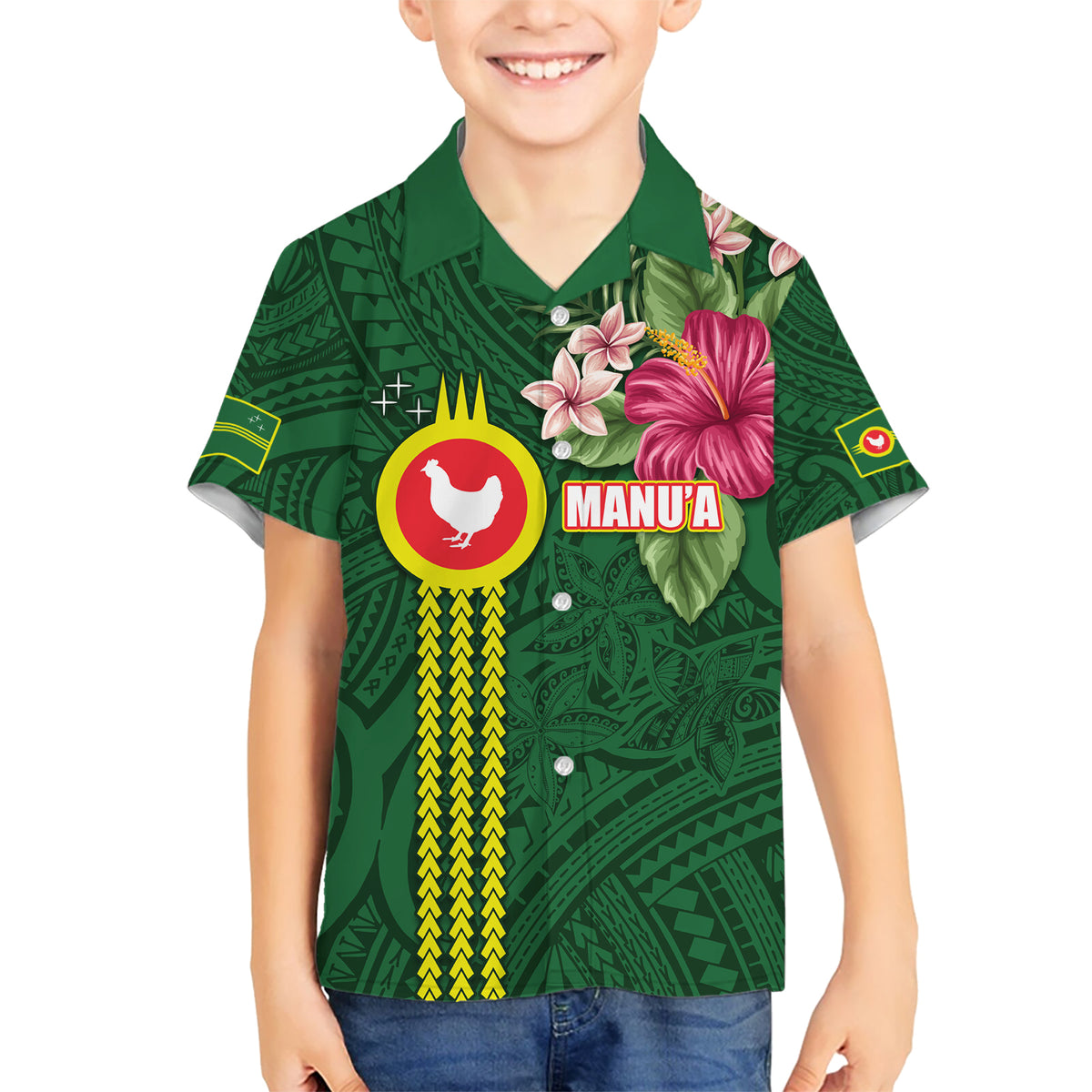 Manu'a Cession Day 120th Anniversary Hawaiian Shirt Polynesian Pattern and Hibiscus Flower