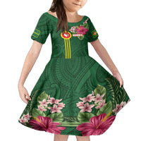 Manu'a Cession Day 120th Anniversary Kid Short Sleeve Dress Polynesian Pattern and Hibiscus Flower LT03 KID Green - Polynesian Pride