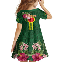 Manu'a Cession Day 120th Anniversary Kid Short Sleeve Dress Polynesian Pattern and Hibiscus Flower LT03 - Polynesian Pride