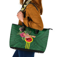 Manu'a Cession Day 120th Anniversary Leather Tote Bag Polynesian Pattern and Hibiscus Flower LT03 Green - Polynesian Pride