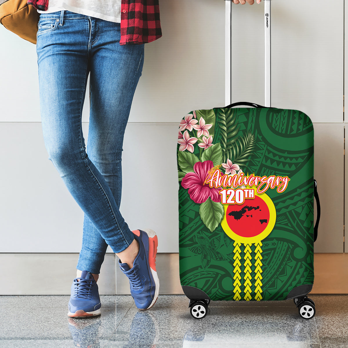 Manu'a Cession Day 120th Anniversary Luggage Cover Polynesian Pattern and Hibiscus Flower