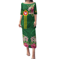 Manu'a Cession Day 120th Anniversary Puletasi Polynesian Pattern and Hibiscus Flower LT03 Long Dress Green - Polynesian Pride