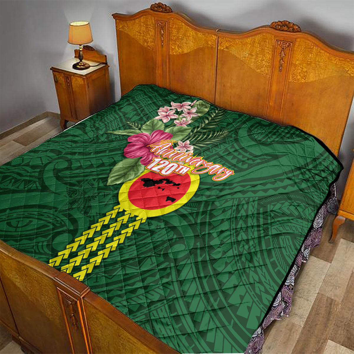 Manu'a Cession Day 120th Anniversary Quilt Polynesian Pattern and Hibiscus Flower
