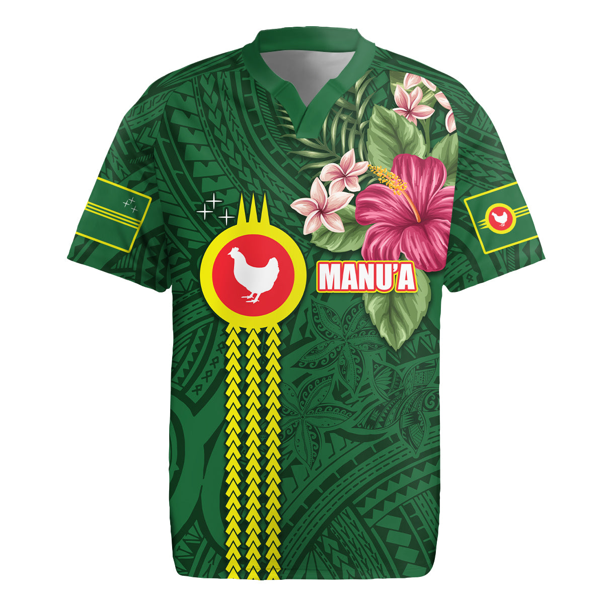 Manu'a Cession Day 120th Anniversary Rugby Jersey Polynesian Pattern and Hibiscus Flower LT03 Green - Polynesian Pride