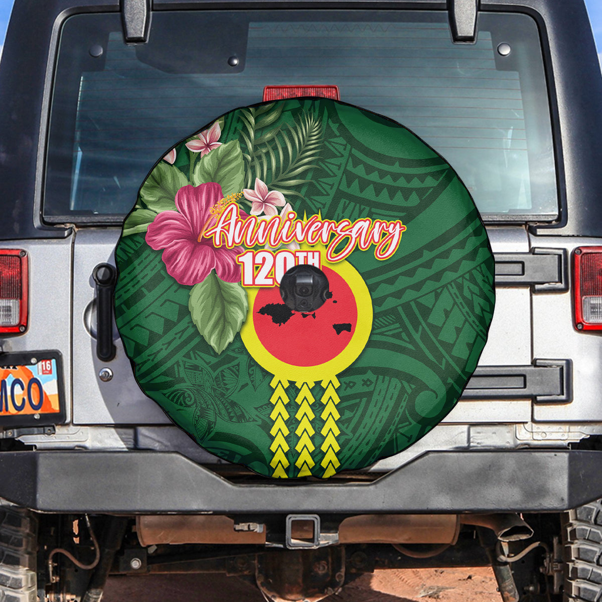 Manu'a Cession Day 120th Anniversary Spare Tire Cover Polynesian Pattern and Hibiscus Flower