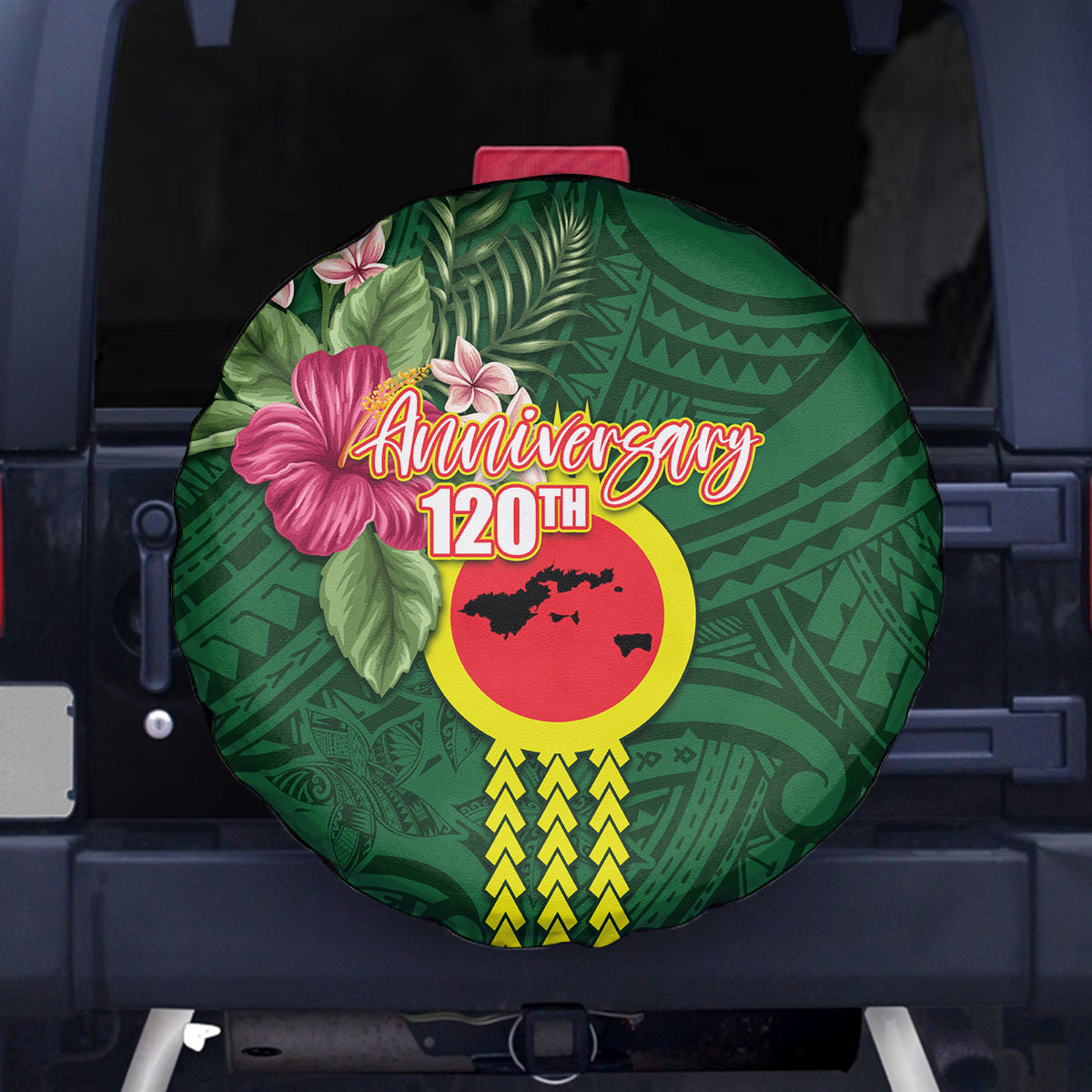 Manu'a Cession Day 120th Anniversary Spare Tire Cover Polynesian Pattern and Hibiscus Flower LT03 - Polynesian Pride
